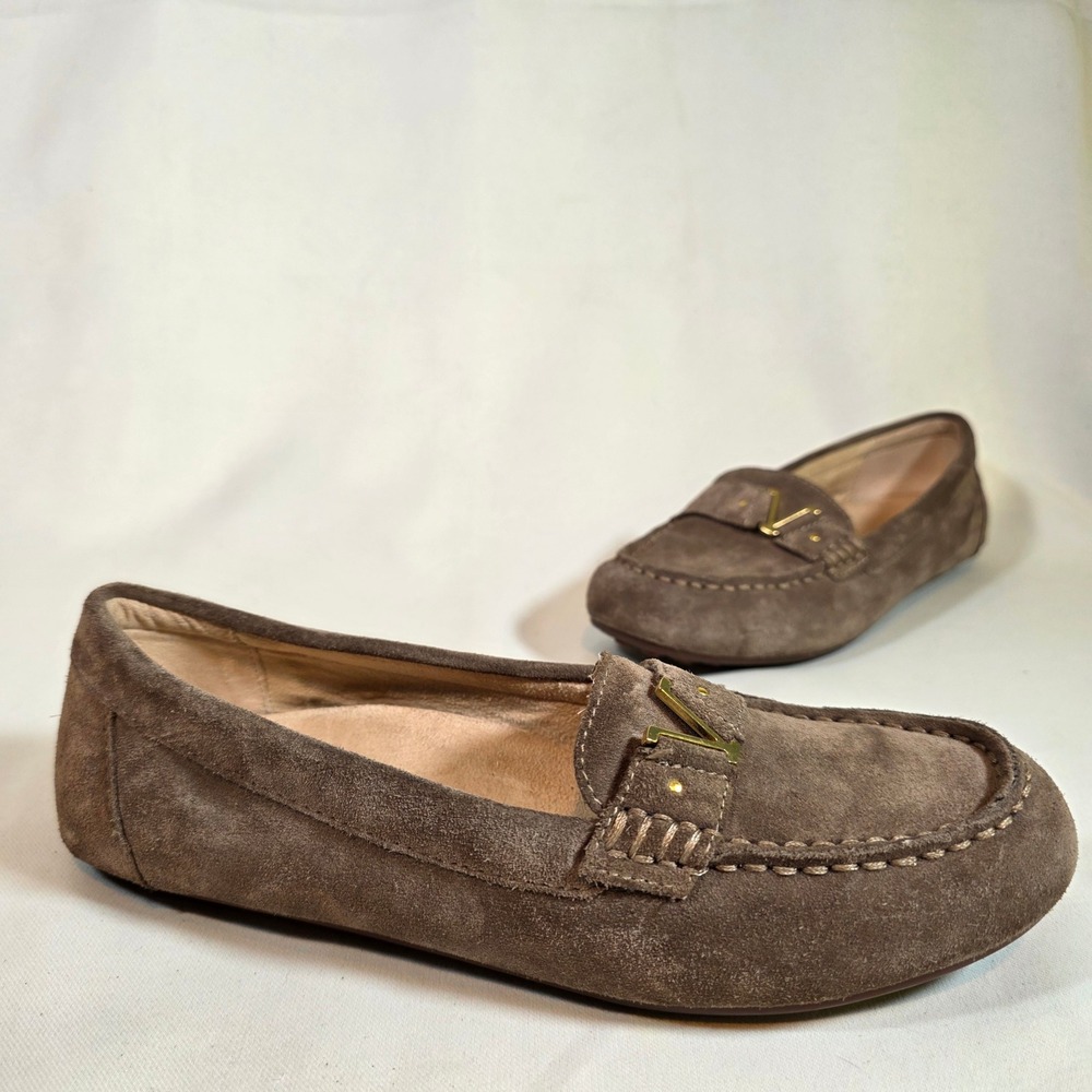 Vionic Hilo Suede Loafers Womens 8 Greige Driving Moccasin Classic Comfort